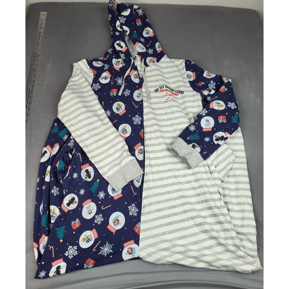 Star Wars Sleepwear Jumper Adult‎ Large Blue Striped Hoodie Half Zip Romper Xmas